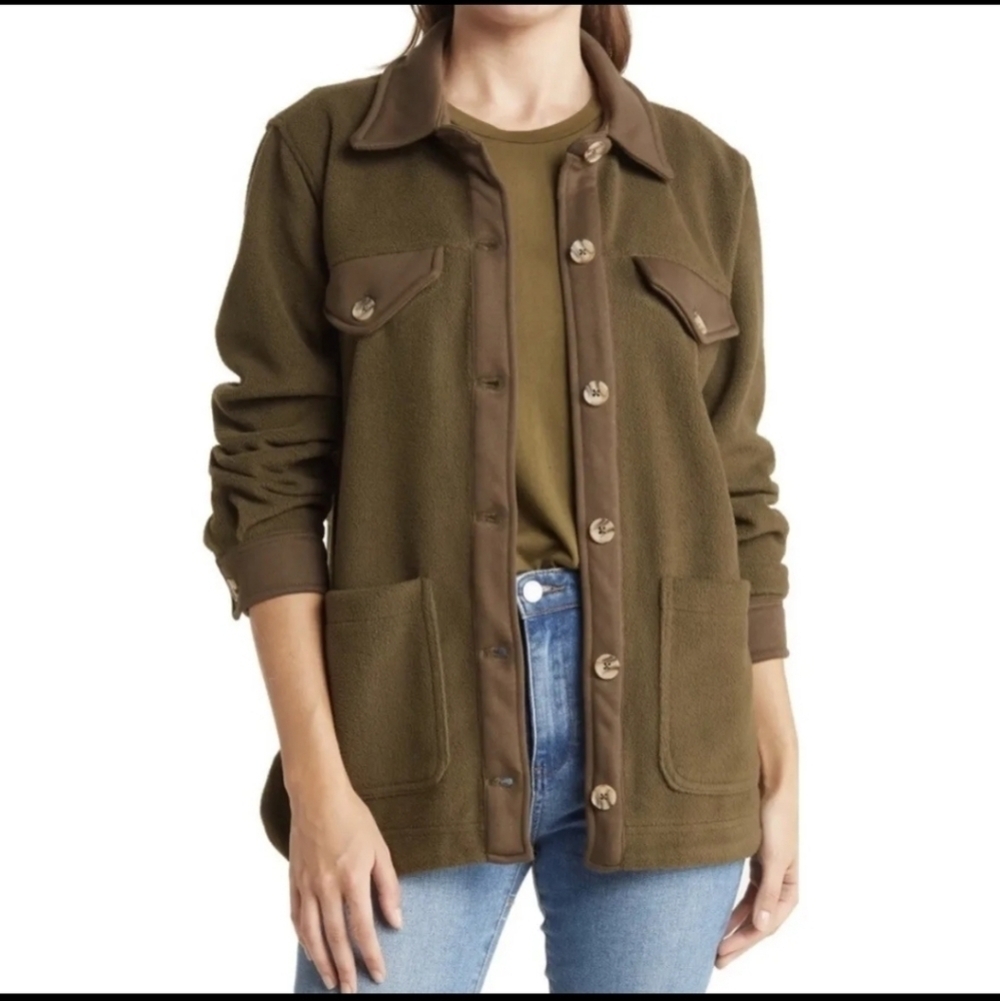BLANK NYC Jacket Olive Green Fleece Button Front Shacket